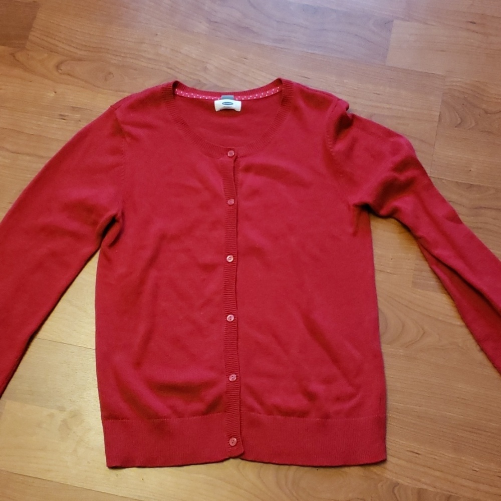 Red button up sweater